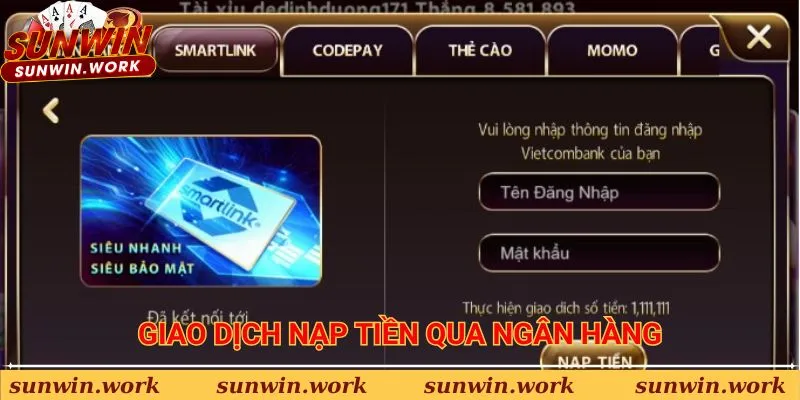 Hướng dẫn nạp tiền Sunwin siêu tốc qua ngân hàng