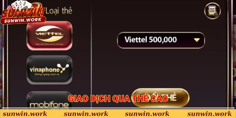 Rút tiền Sunwin qua thẻ cào cực nhanh chóng