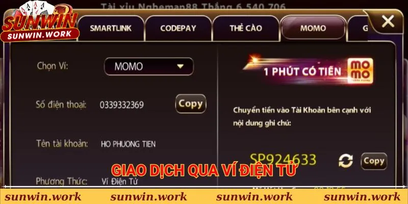 Nạp tiền Sunwin bằng ví điện tử